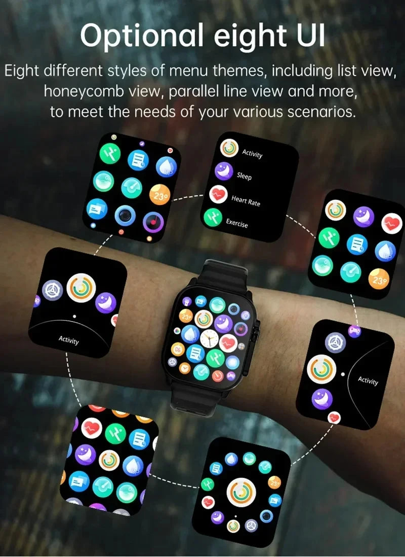 Men's Smart Watch 2.01 Inch HD Screen Bluetooth Call Health Fitness Tracker Multi Sport Mode Smartwatch for Android IOS