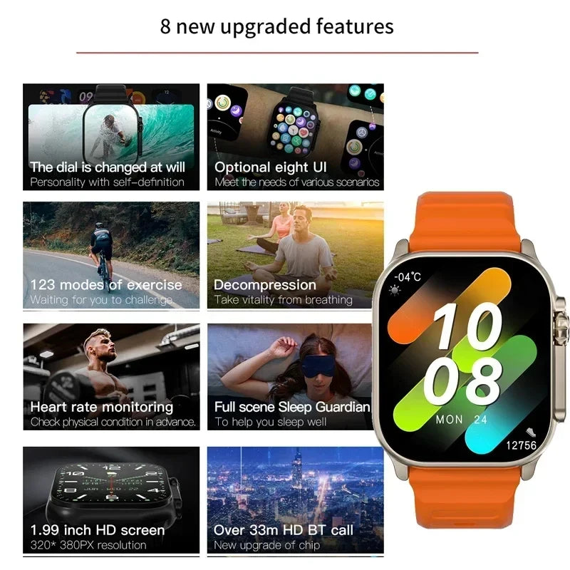 Men's Smart Watch 2.01 Inch HD Screen Bluetooth Call Health Fitness Tracker Multi Sport Mode Smartwatch for Android IOS